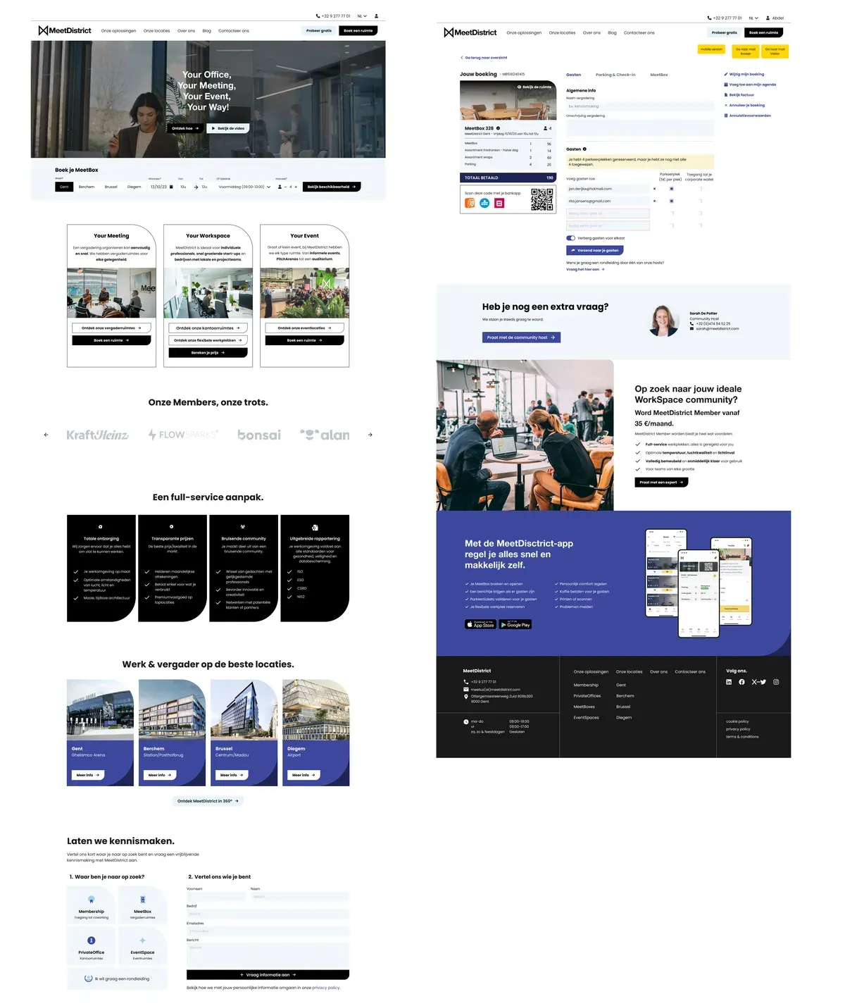 MeetDistrict interface overview with website layouts, booking flows and mobile screens.