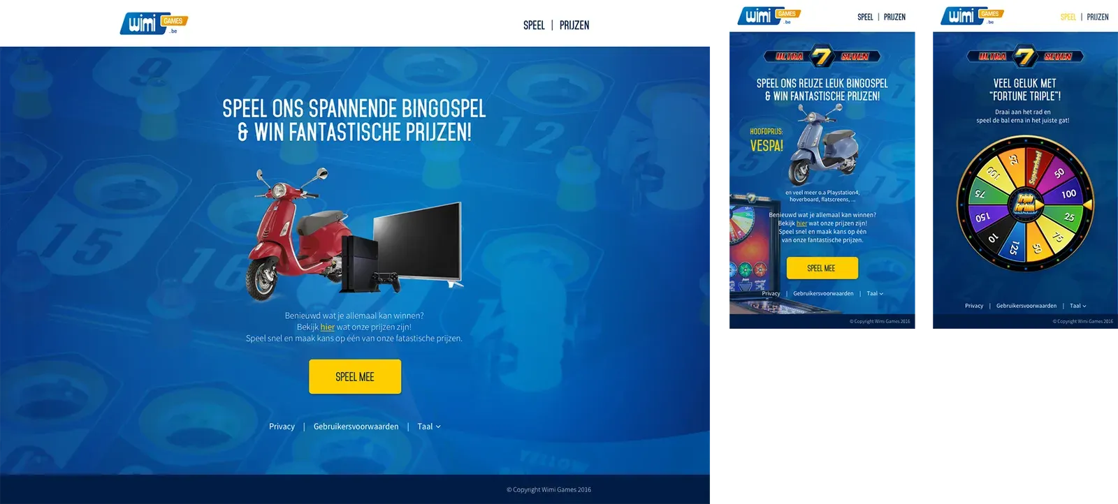 Campaign website and mobile layouts showing the prize introduction and game screen.